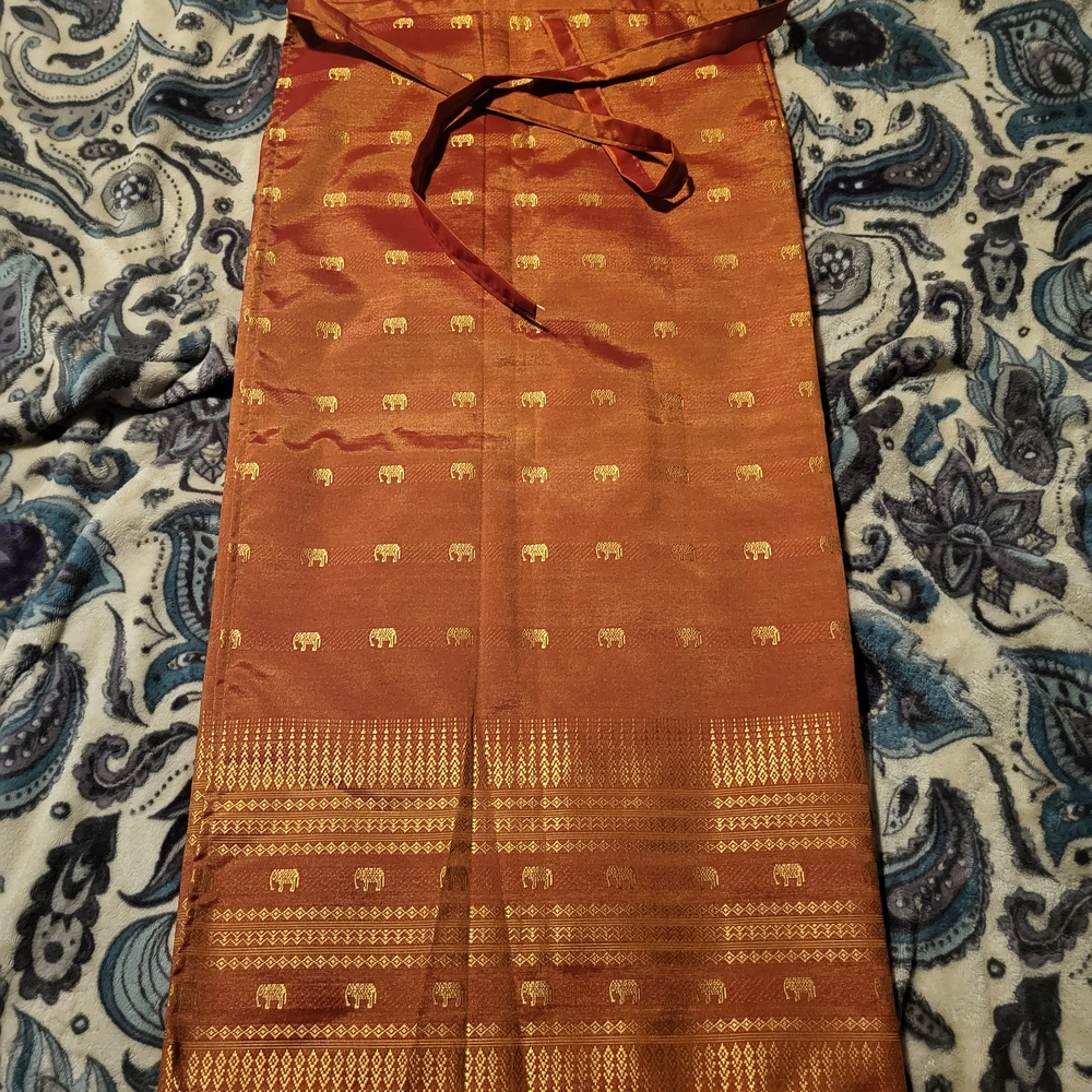 Gold and Rust Orange Women's Cambodian Wrap Skirt